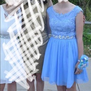 Light blue short lace and tulle formal dress
